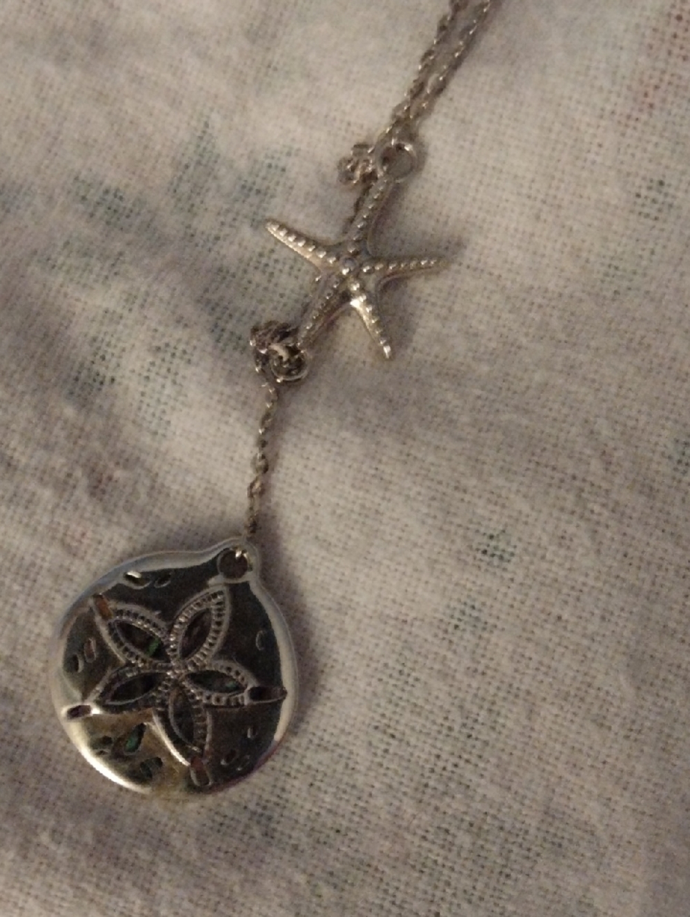 Silver Starfish and Sand Dollar Pendant Necklace - Women Jewelry